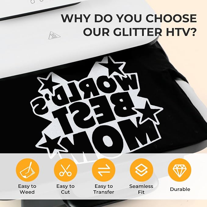 HTVRONT White Glitter HTV Heat Transfer Vinyl