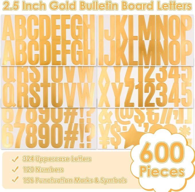 Gold Letter Stickers 2.5”, Bulletin Board, Scrapbooking, Classroom Décor