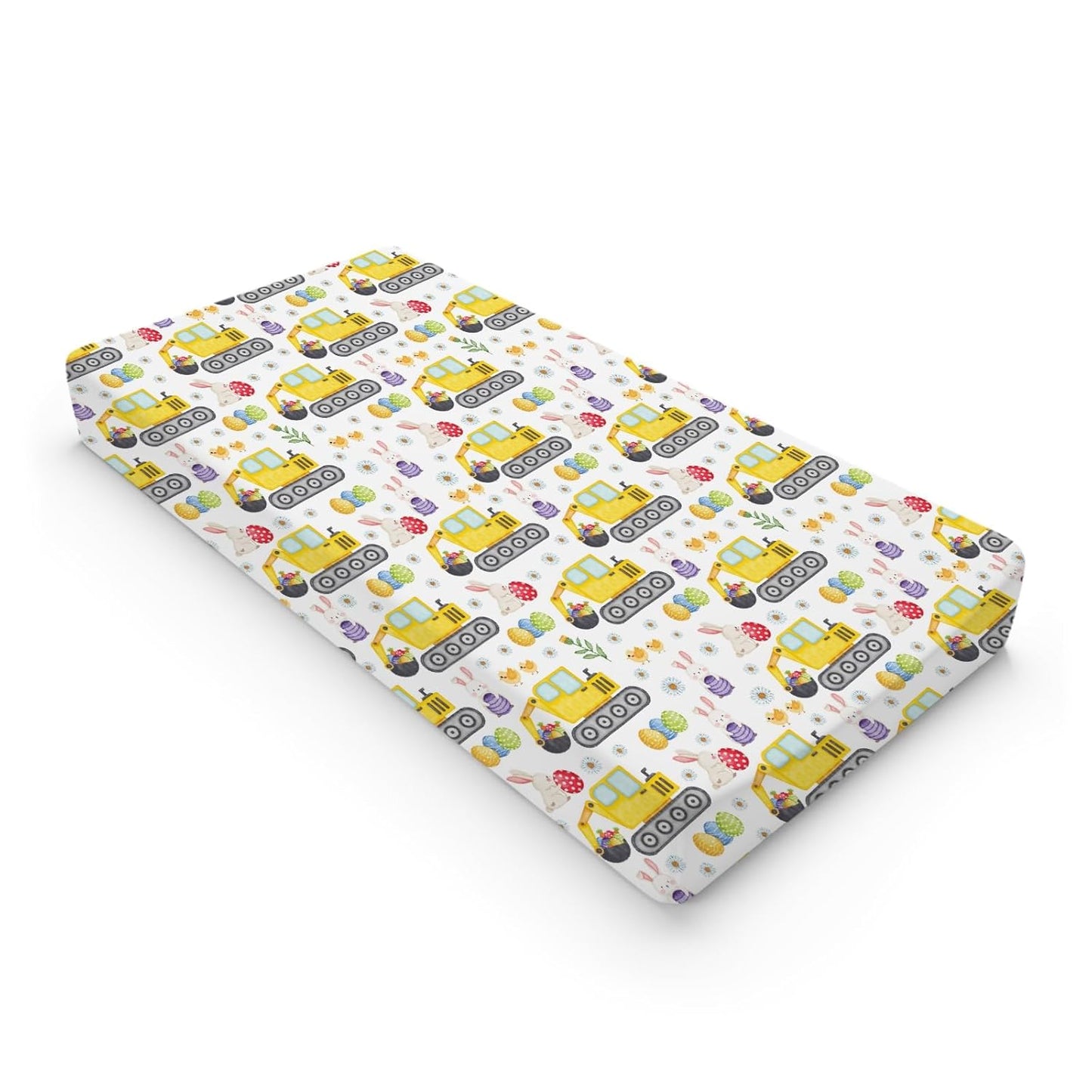 Easter Construction Trucks Changing Pad Cover Colorful Bunny Eggs Chicks Spring Floral Unisex Diaper Change Table Sheets for Boy Girl Soft Breathable Stretch Fitted Changing Pad Table Mats 32''x16''