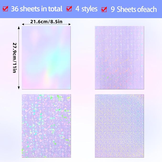 36 Sheets Holographic Laminate Sheets Clear Self Adhesive Sticker Paper |