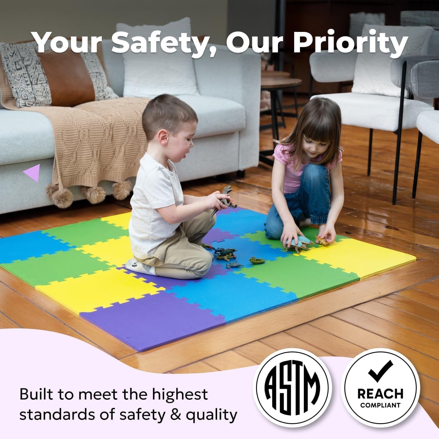 MioTetto Baby Play Mat, Soft Foam Floor Tiles for Kids. Adjustable Interlocking Foam Tiles, Fits with 50x50 Playpen Baby mat for Crawling & Development, Safe & Non-Toxic Playmat for Babies 6-12 Months