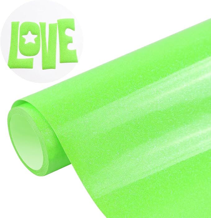 Glitter Puff Vinyl Heat Transfer, Neon Green Puff HTV Iron on Vinyl 12"x5ft |