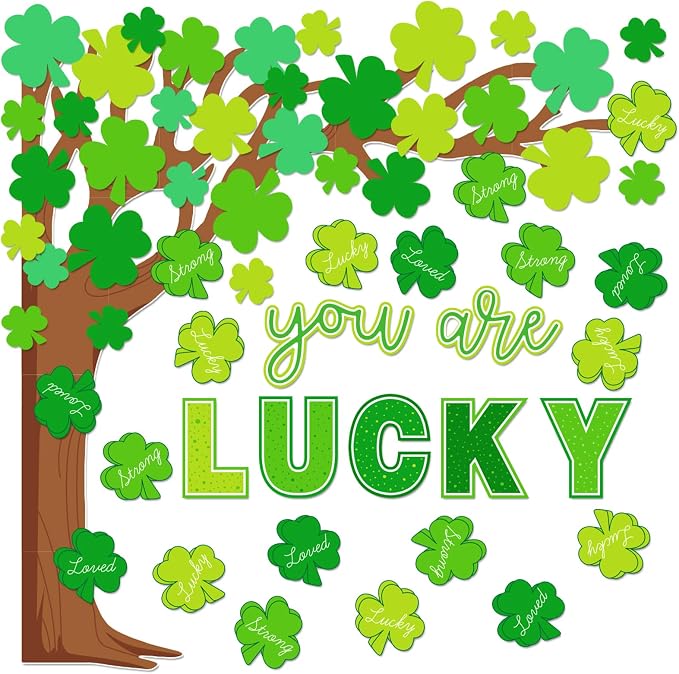 Whaline 99 Pcs St. Patrick's Day Tree Bulletin Board Decoration Green Shamrock
