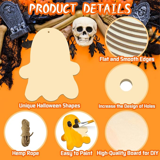 Large Size 7" Halloween Wooden Slices Unfinished Blank Wooden Ornaments DIY