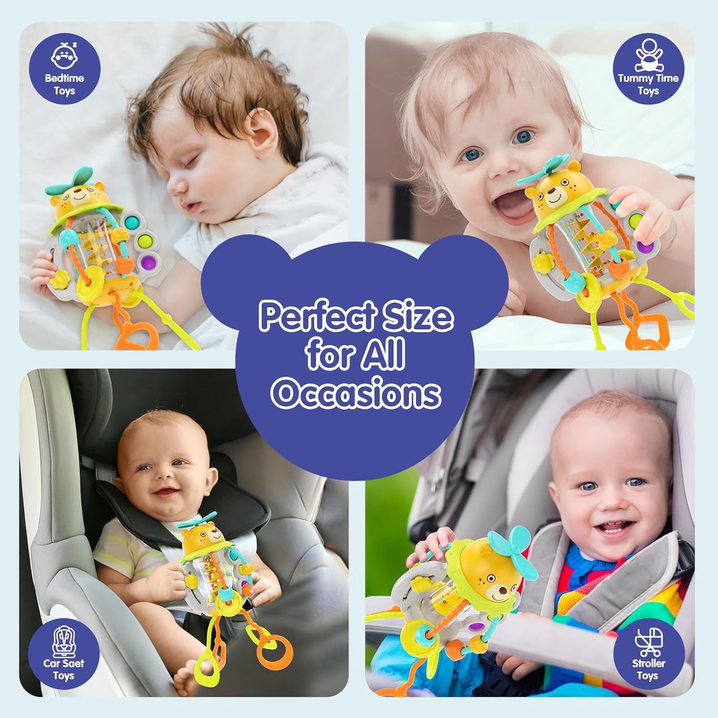 HOLA Montessori Toys for 1 Year Old Boys-Rattle Teething Baby Toys 0-6 & 6-12 Months, Silicone Pull String Sensory Toys for 1 Year Old Girl Gifts Christmas Stocking Stuffers