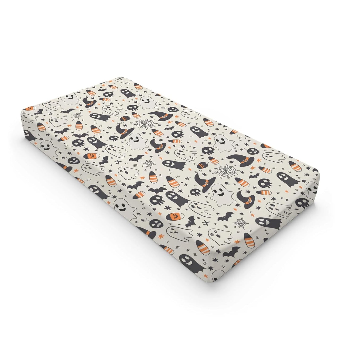 Funny Halloween Skull Bats Witch Hats Stars Pattern Baby Changing Pad Cover, Unisex Fall Winter Holiday Nursery Diaper Changing Table Pad Mat Sheet for Boys Girls-16x32