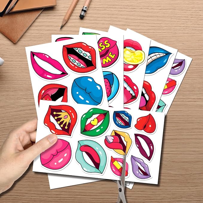 Colorful Art Lips Mouth Expressions Vinyl Stickers Pack 50pcs