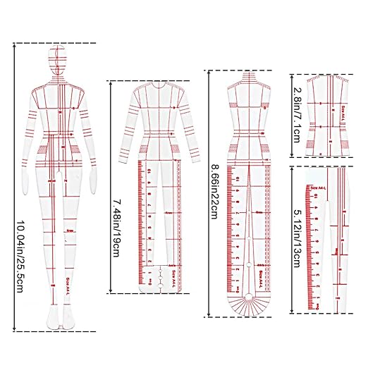 EXTCCT Fashion Drawing Template Ruler Set, Woman Sewing Humanoid Patterns Design