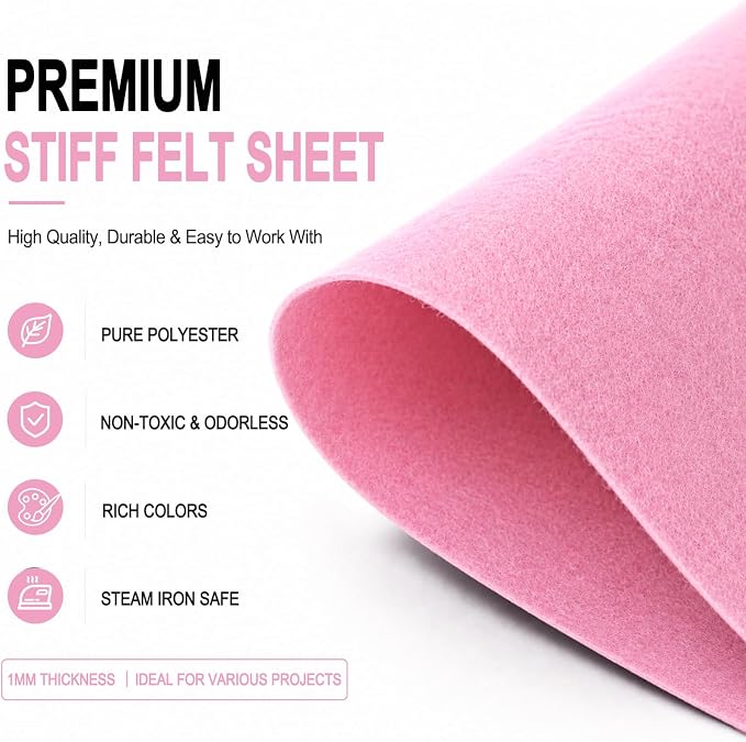 Baby Pink Large Felt Fabric 36" x 36", 1mm Stiff Felt Sheet, Nonwoven Fabric