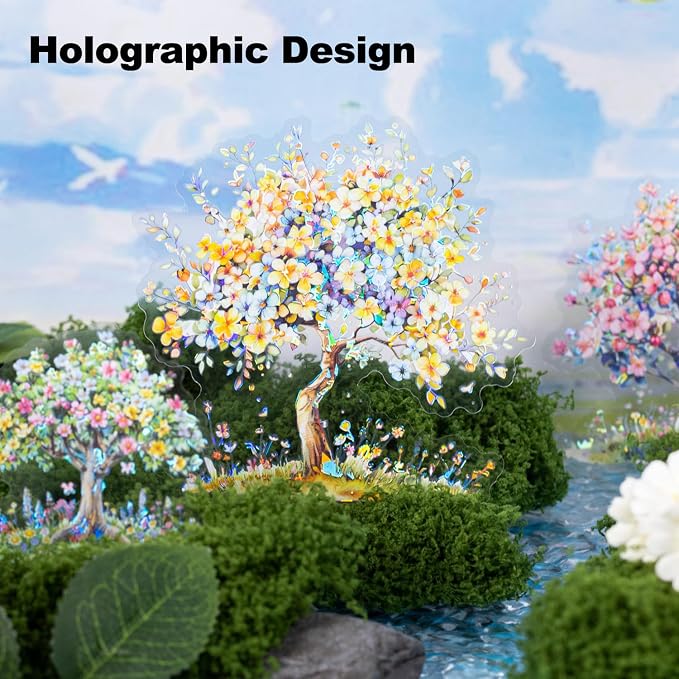 60 Pcs Holographic Floral Tree PET Stickers