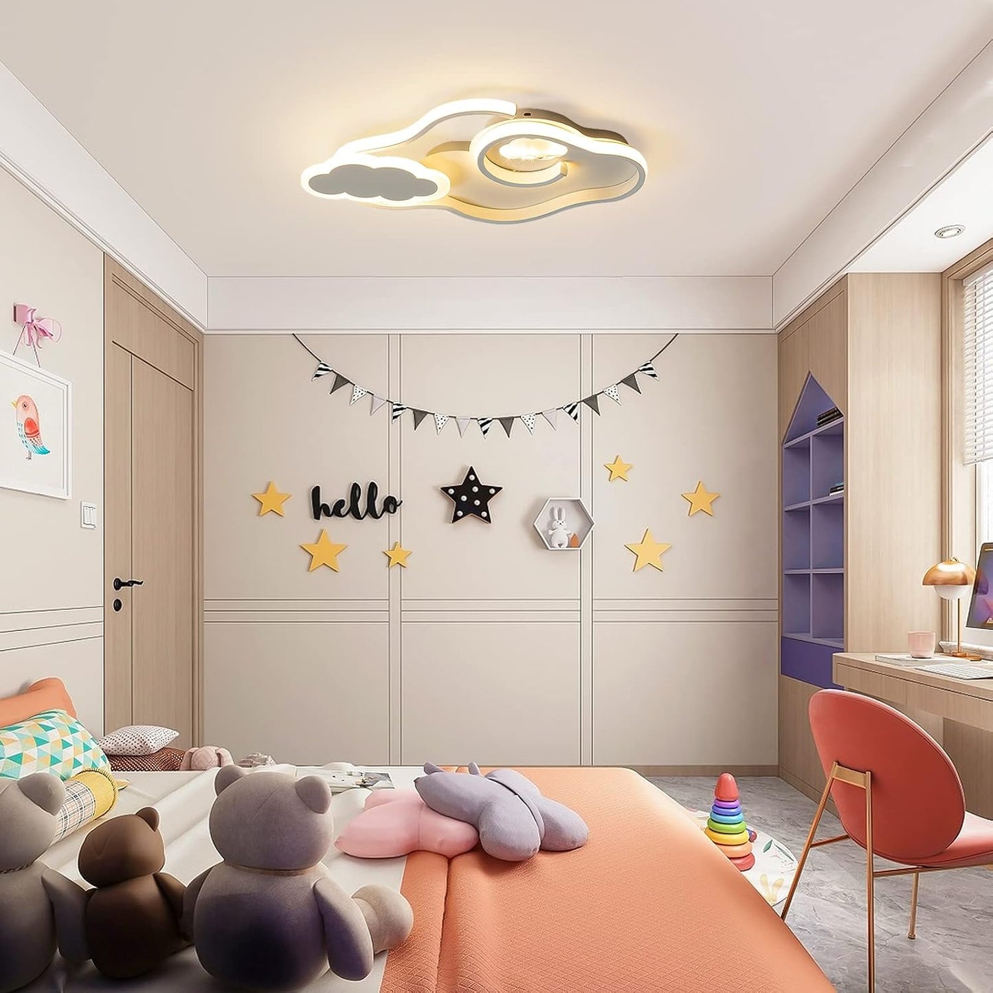 Tioolo Modern LED Ceiling Light Dimmable Cloud Ceiling Lights Flush Mount Acrylic Ceiling Lamp with Remote Creative Cartoon Ceiling Lighting Fixture for Boy Girl Room Bedroom Living Room 42W/White
