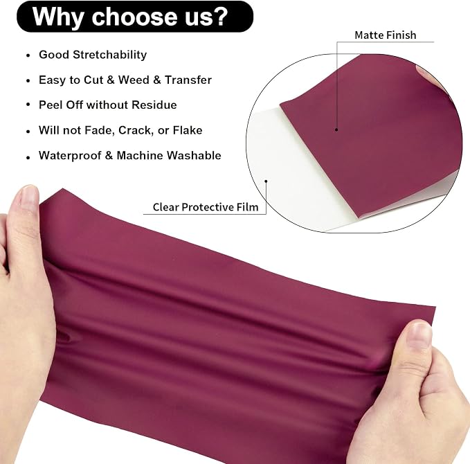 VINYL FROG Maroon Heat Transfer Vinyl Roll 12" x12ft Matte HTV Vinyl | Wine Red