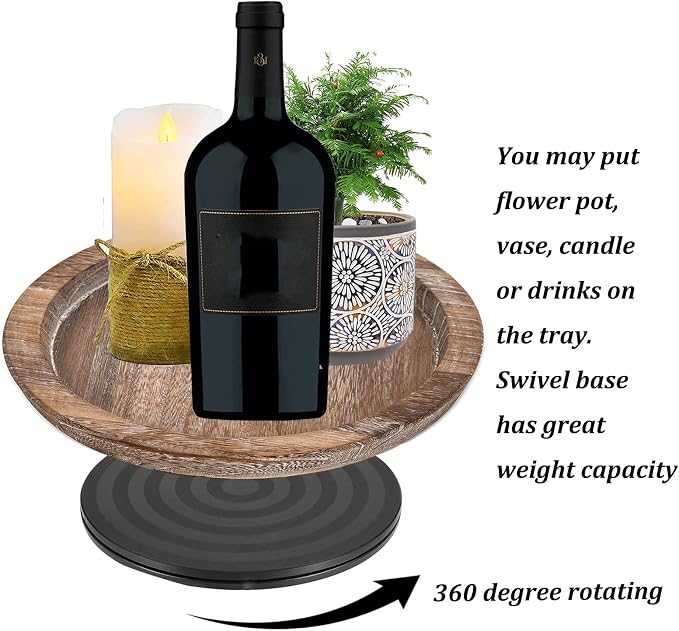 Hanobe Wooden Lazy Susan for Table Centerpiece, Round Serving Tray, 11.2" |