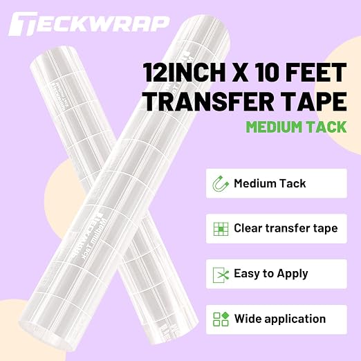 TECKWRAP Clear Transfer Tape for Vinyl -12INCH x 10 FT, Printable HTV, DIY