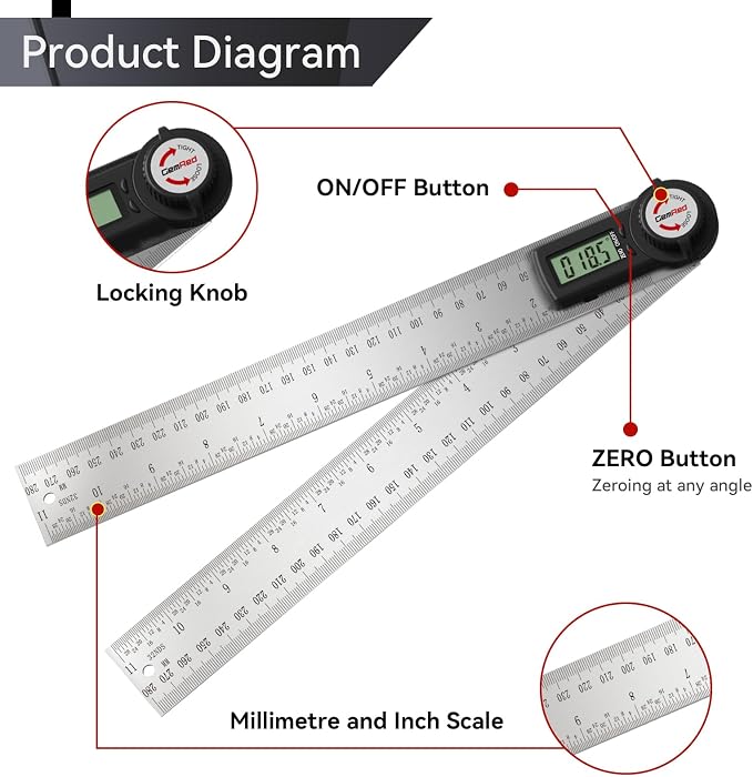 GemRed 82305 Digital Angle Finder Protractor