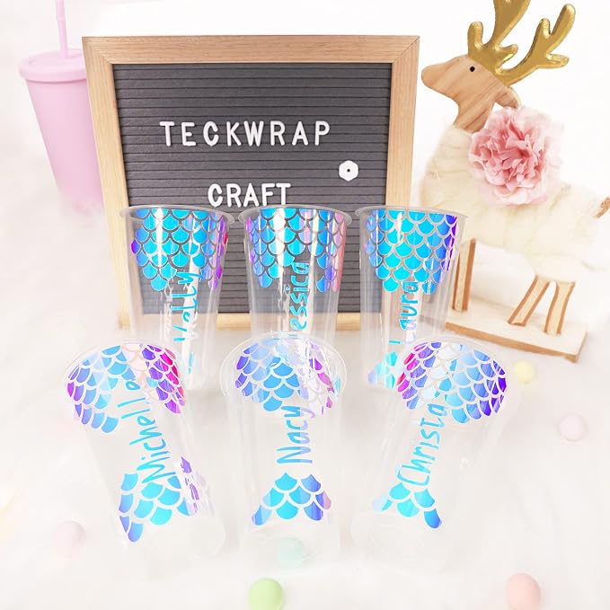 TECKWRAP Holographic Chrome Vinyl Permanent Adhesive 12" x 60", Opal White