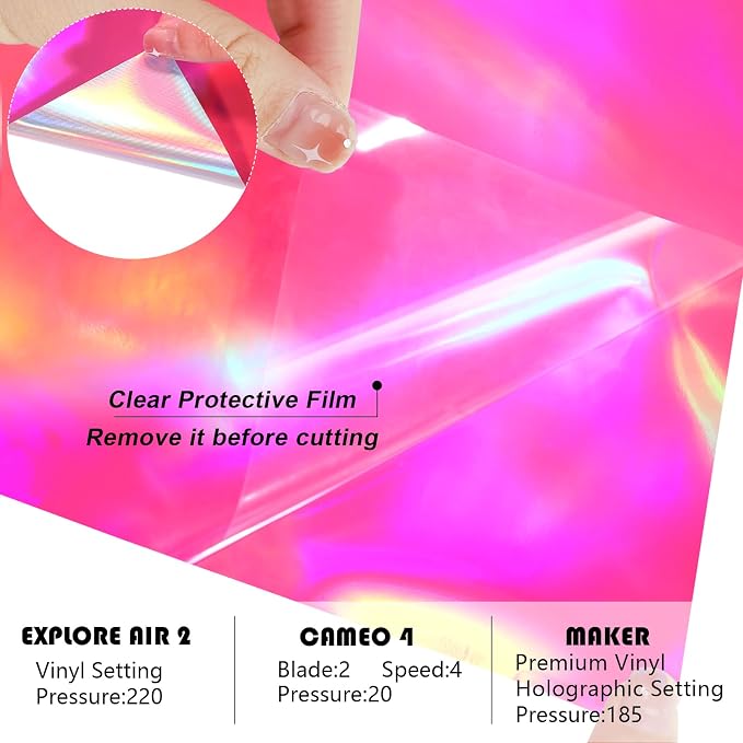 WRAPXPERT Holographic Vinyl Roll Pink, Holographic Permanent Vinyl Glossy