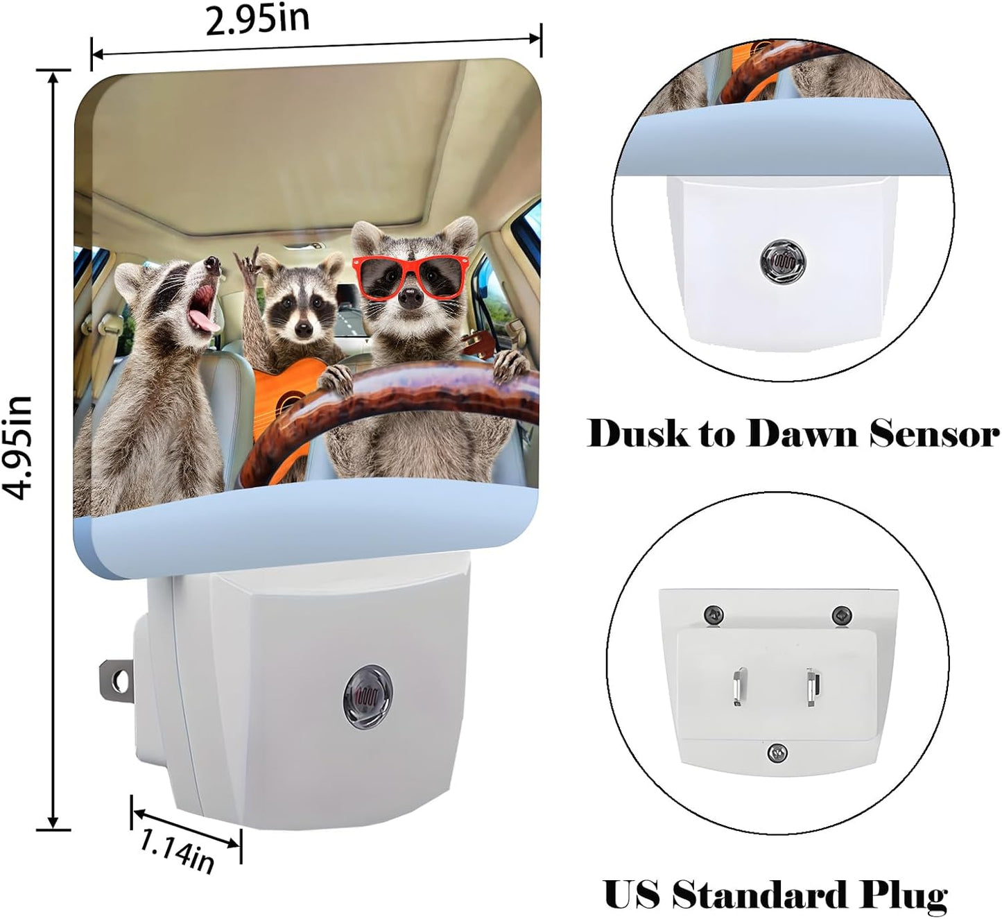 Three Cute Raccoons Night Light,Plug-in Nightlights Auto Sensor Night Lamp Dusk-to-Dawn Lamp Home Decor for Nursery Children Girls Boys