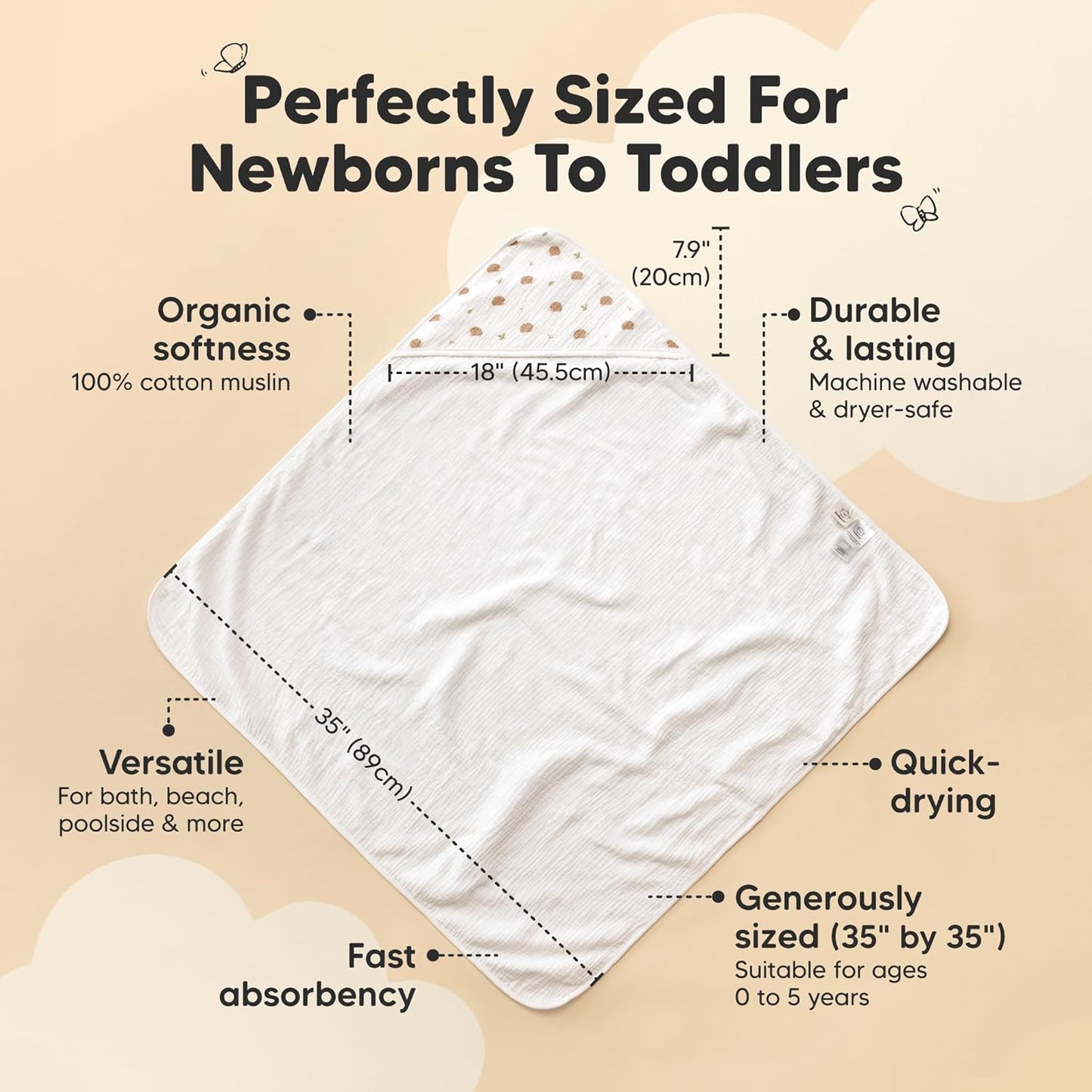 KeaBabies Muslin Baby Bath Towels with Hood for Girls, Boys -Large Organic Cotton Hooded Baby Towels for Newborns,Toddlers,Infant,Kids,Soft Absorbent Newborn Bath Essentials Gift Set(Bruce, Regular)