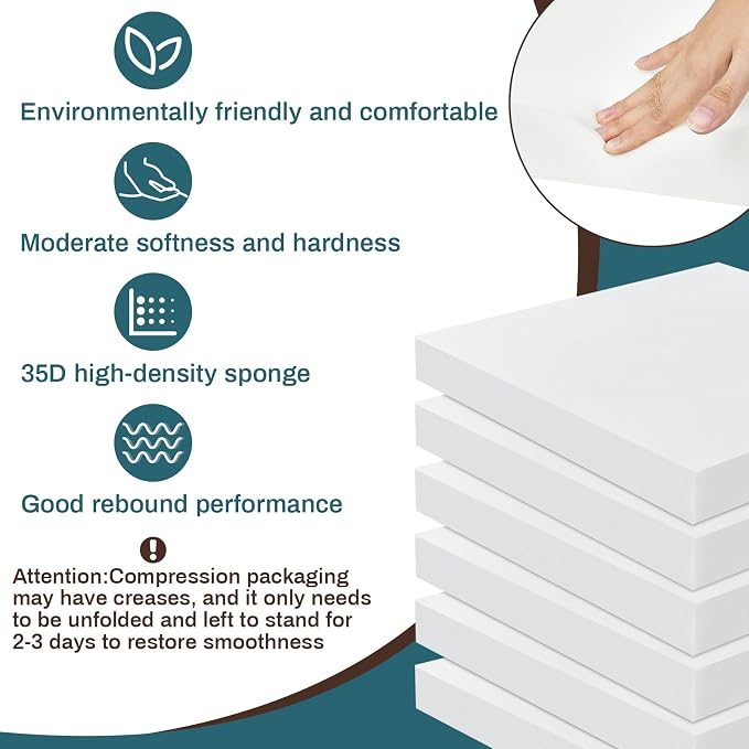 Frienda 6 Pack 3" X 19" X 19" Upholstery High Density Foam Cushion White