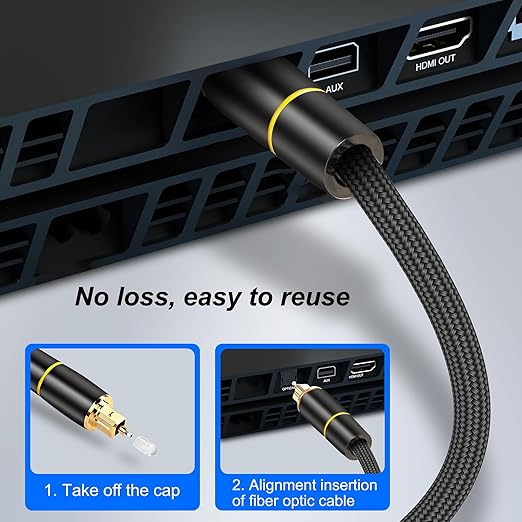MEIRIYFA Digital Optical Audio Cable, Fiber Optical Toslink Audio Cable Male to Male Cord Nylon Braided Gold-Plated for Home Theater, Sound Bar, TV, Stereo System (1.5M)