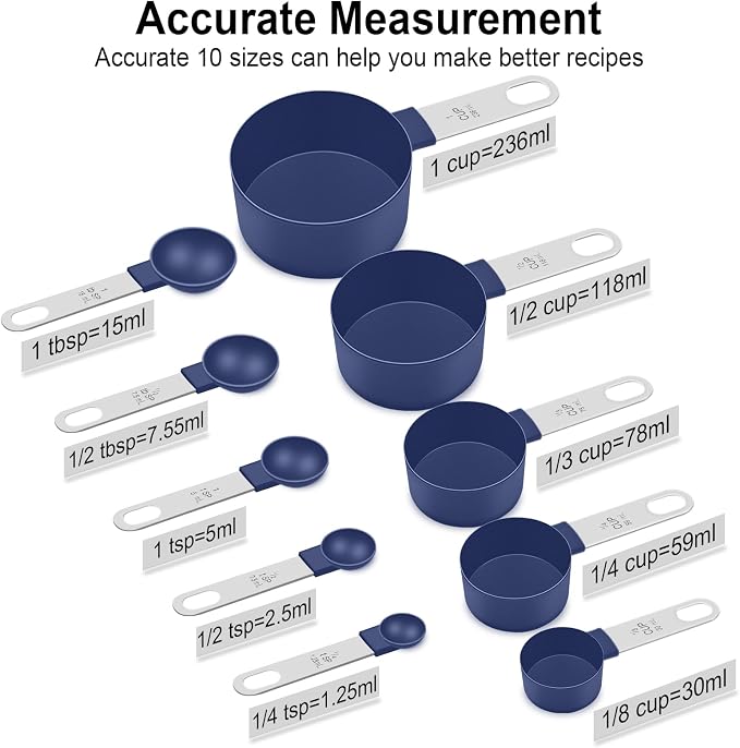Measuring Cups and Spoons Set, 10 Pieces Nesting Measure Cups and Spoons