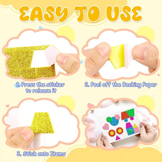 CCINEE 714 Pcs Glitter Foam Stickers 6 Colors Self Adhesive Heart Stars Circle