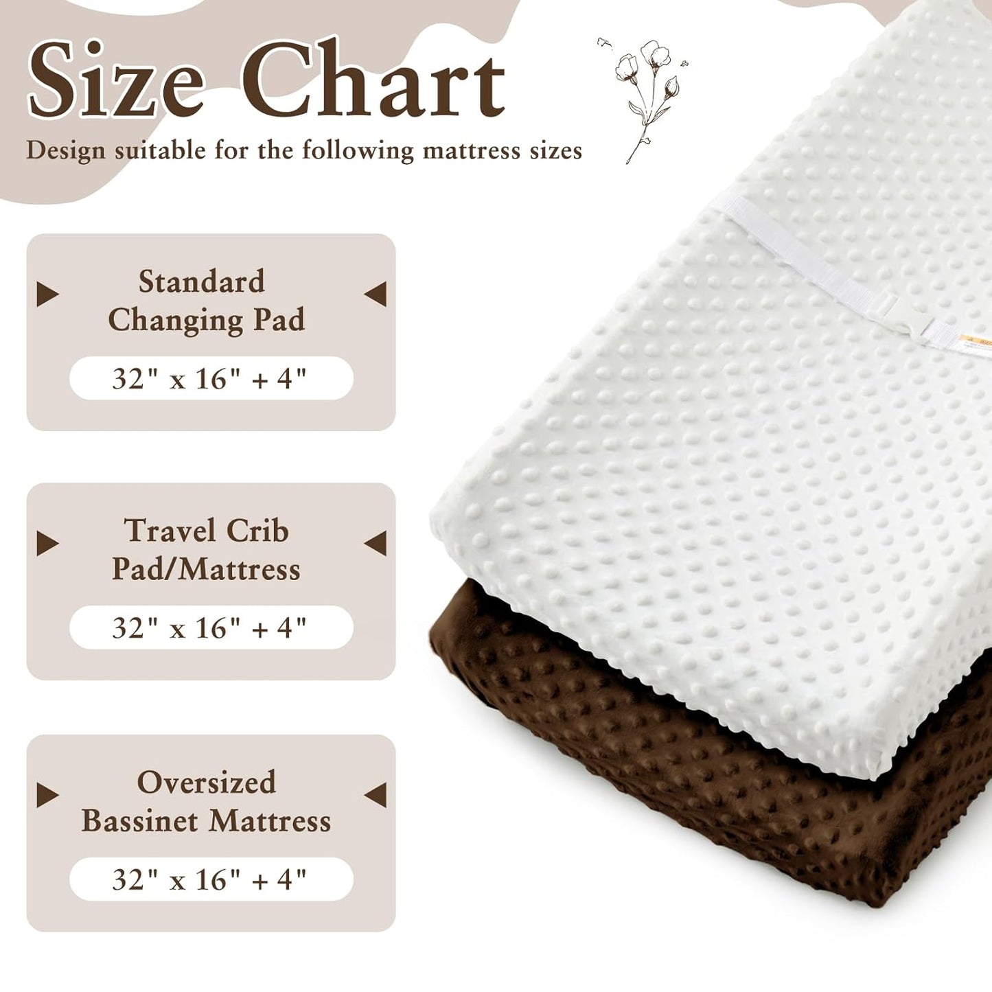 Homiest 2 Pack Changing Pad Cover, White + Chocolate Brown Changing Table Sheets, Ultra Soft Fleece Minky Dot Fabric, Breathable Comfortable Diaper Pad Cover for Girls and Boys, Machine Washable