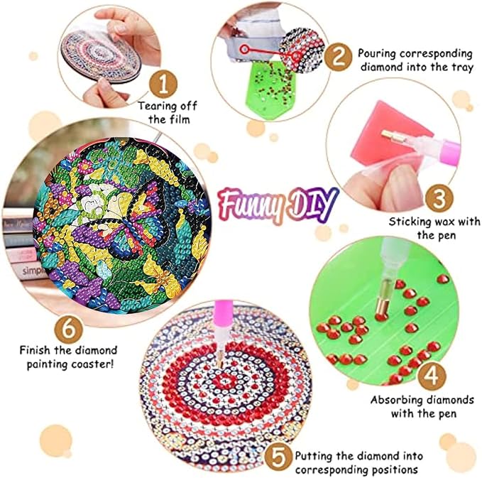 8 Pack Diamond Art Coasters, Butterfly Diamond Painting Coasters Kits |