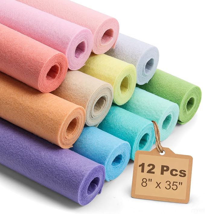 Large Stiff Felt Sheets 8"x35" – 12 Assorted Colors Felt Fabric Bundle Pack