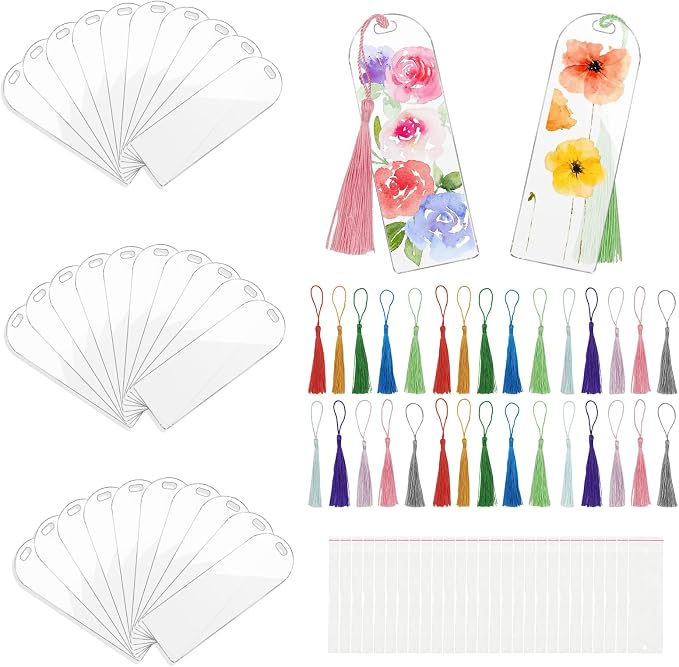 90Pcs Acrylic Bookmark Blanks Kit-30 Set Clear Acrylic Bookmarks 6" x 2"