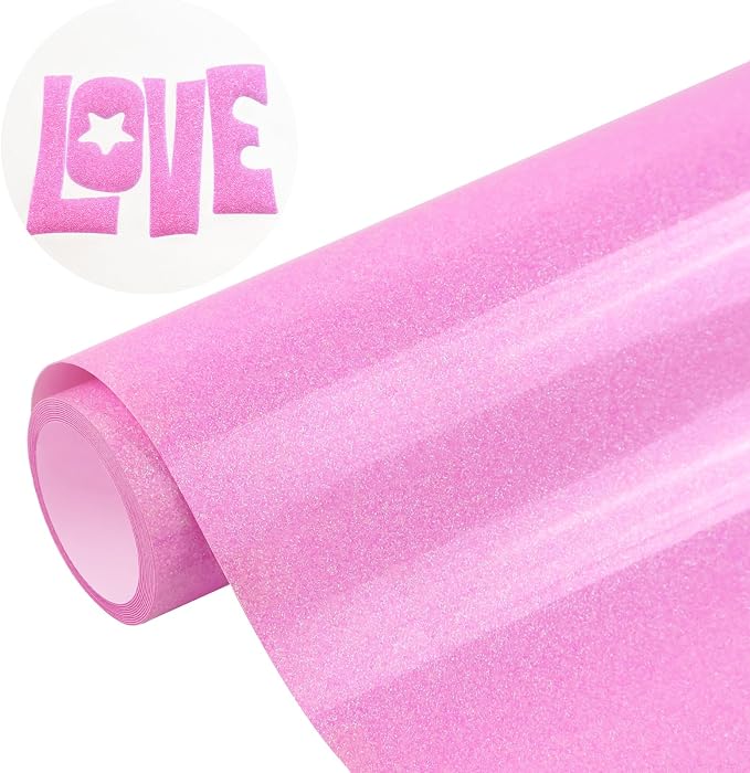 Glitter Puff Vinyl Heat Transfer, Neon Pink Puff HTV Iron on Vinyl 12" x5ft |