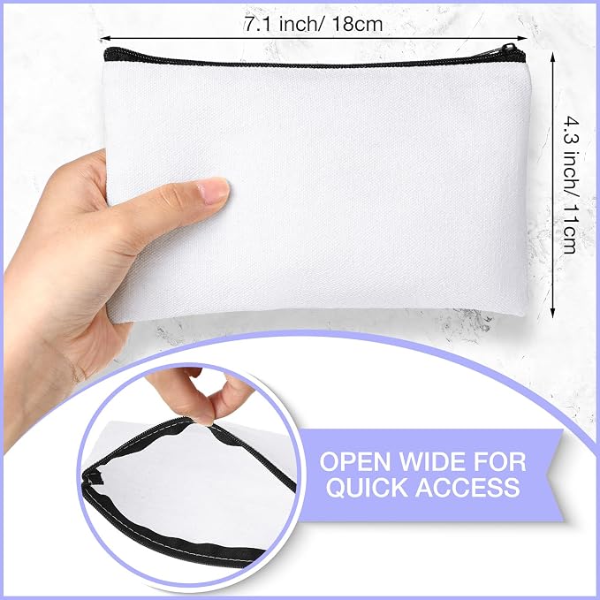 Reginary 80 Pack Canvas Zipper Makeup Bags Bulk Pencil Pouches Blank DIY Craft