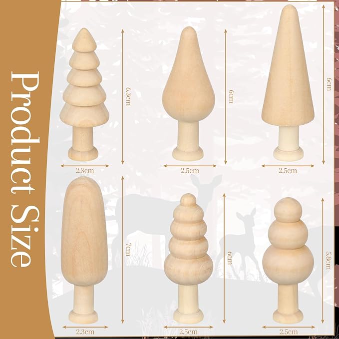 Hiboom 24 Pcs Mini Unfinished Wood Christmas Tree Wooden Blank Craft Supplies