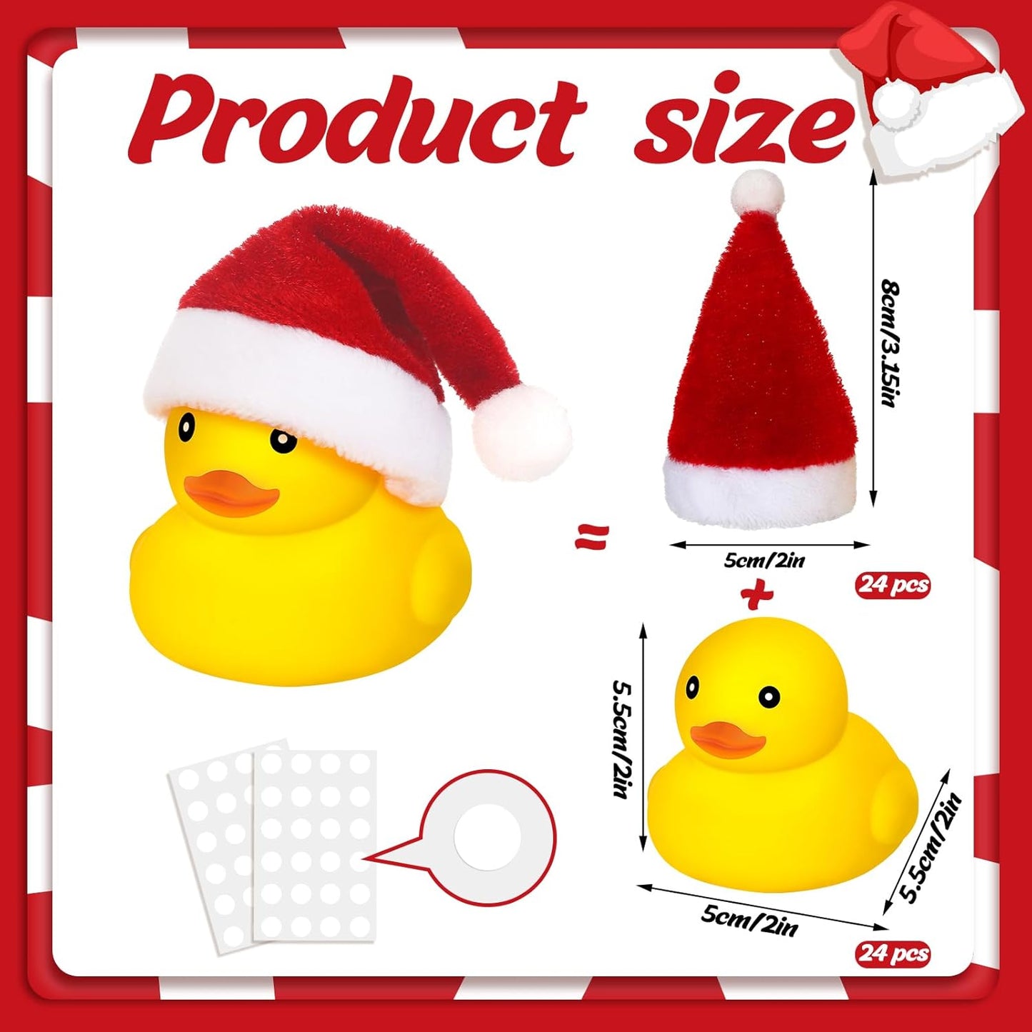 Liliful 96 Pcs Christmas Rubber Ducks with Hat Xmas Mini Rubber Ducks in Bulk Holiday Party Favors Bath Toys for Christmas Party Decor Gift (Santa Hat)