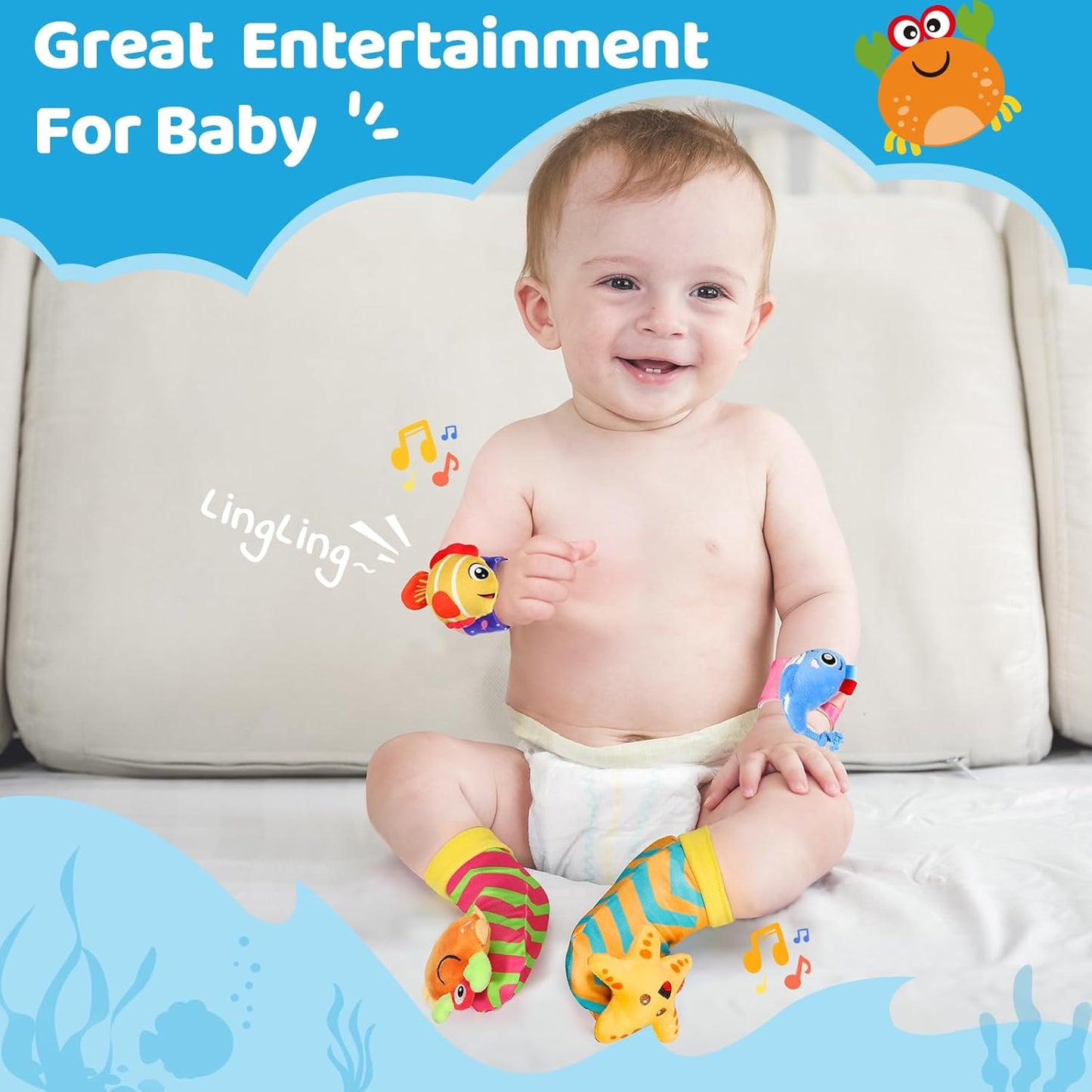 URMYWO Wrist Rattles for Baby - Rattle Socks - Foot Finder Set - Baby Toys for 0-12 Months Infant - Newborn Essentials - Early Learning Sensery Toys for Boys and Girls as Shower Gifts