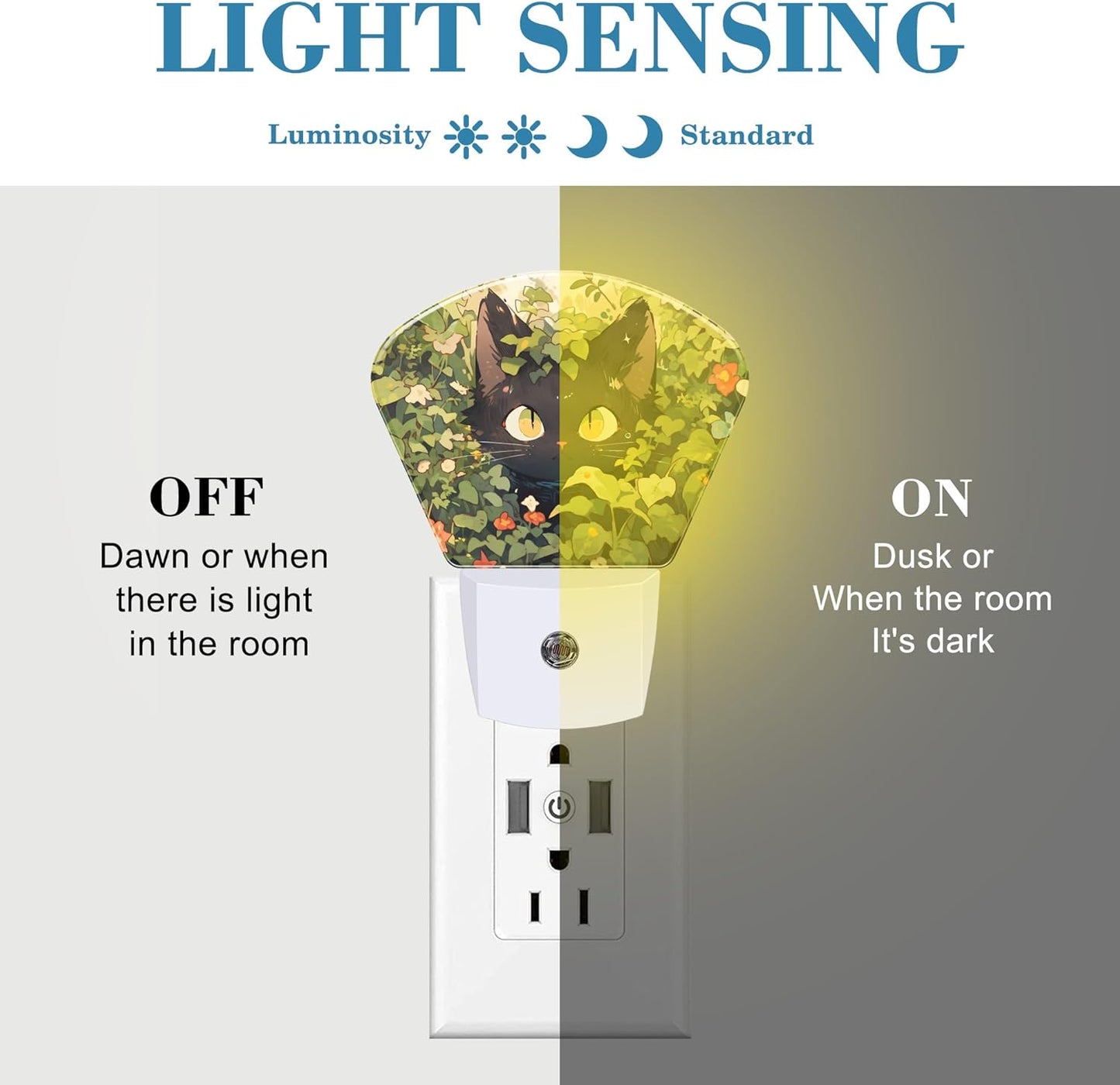 Cute Black Cat in Grass Night Light for Kids Girls Boys, Black Cat LED Night Light Plug into Wall with Dusk to Dawn Sensor for Bedroom, Hallway, Kitchen, Bathroom, Stairs Decor