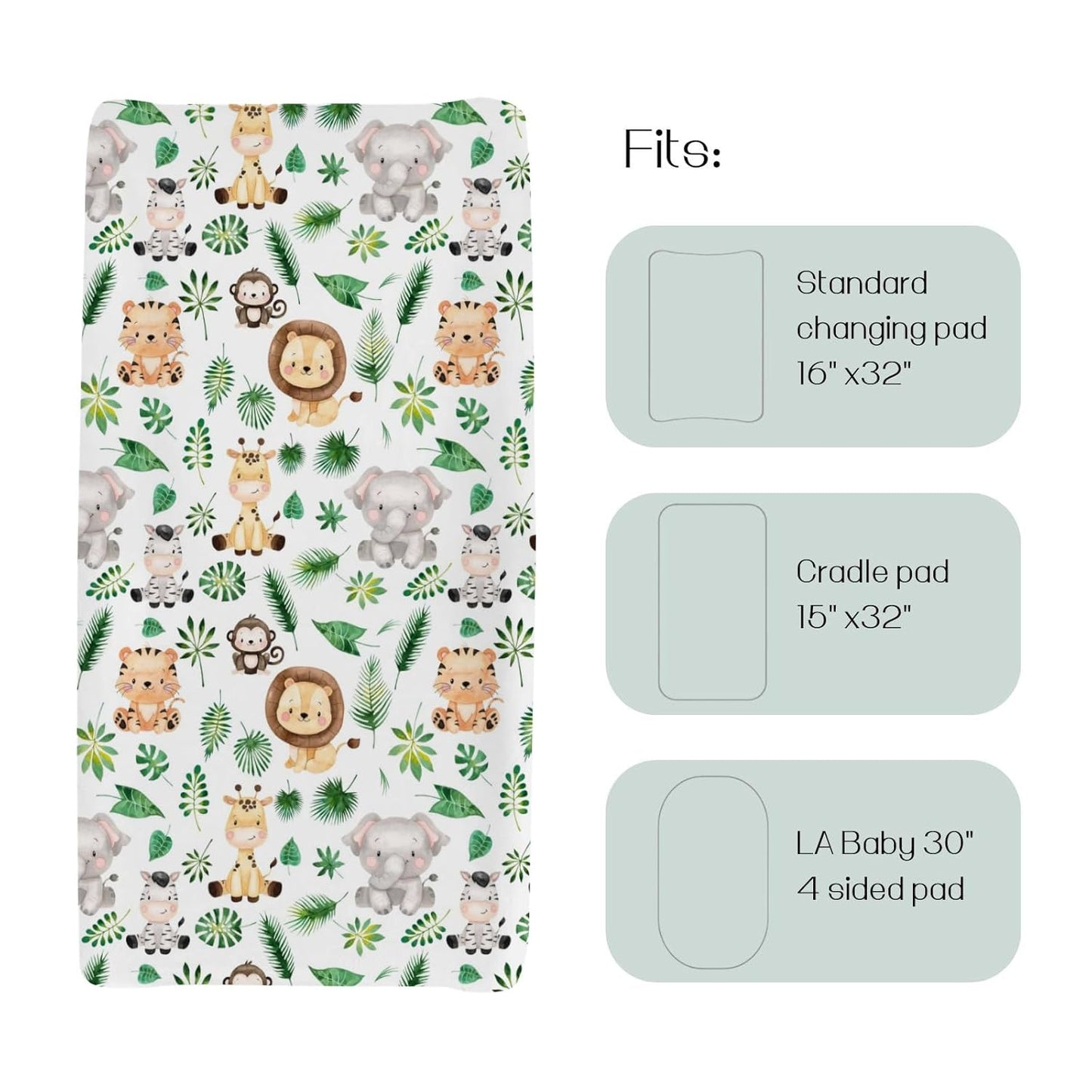 HawSkgFub African Safari Jungle Animal Eucalyptus Leaf Changing Pad Cover Baby Girl Boy, Giraffe Elephant Lion Palm Leaf Diaper Change Table Sheet, Stretchy Safe Snug Fitted Changing Mat 32"/34" x 16"