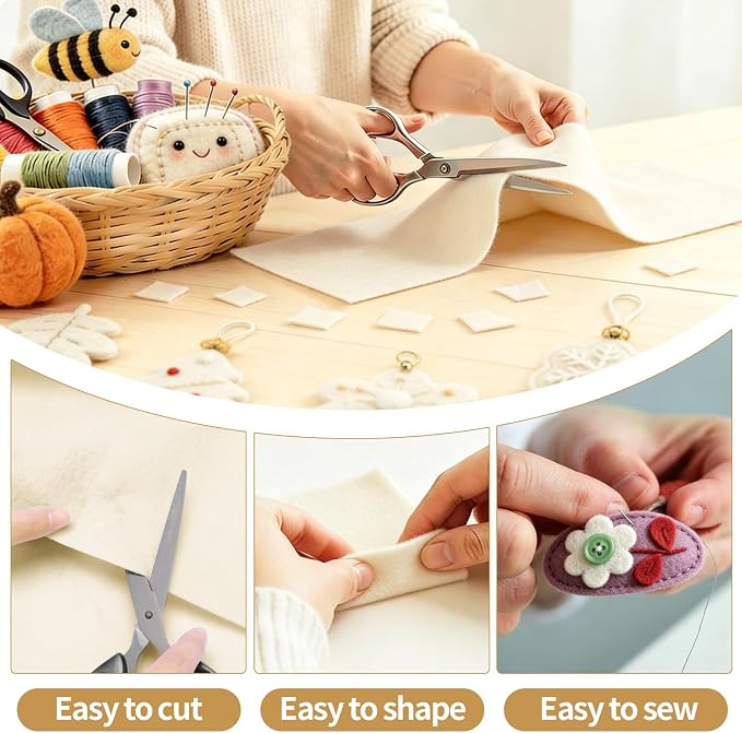 Ivory Felt Fabric Sheet 36" X 36", 1.4mm Thick Large Soft Durable Flexible