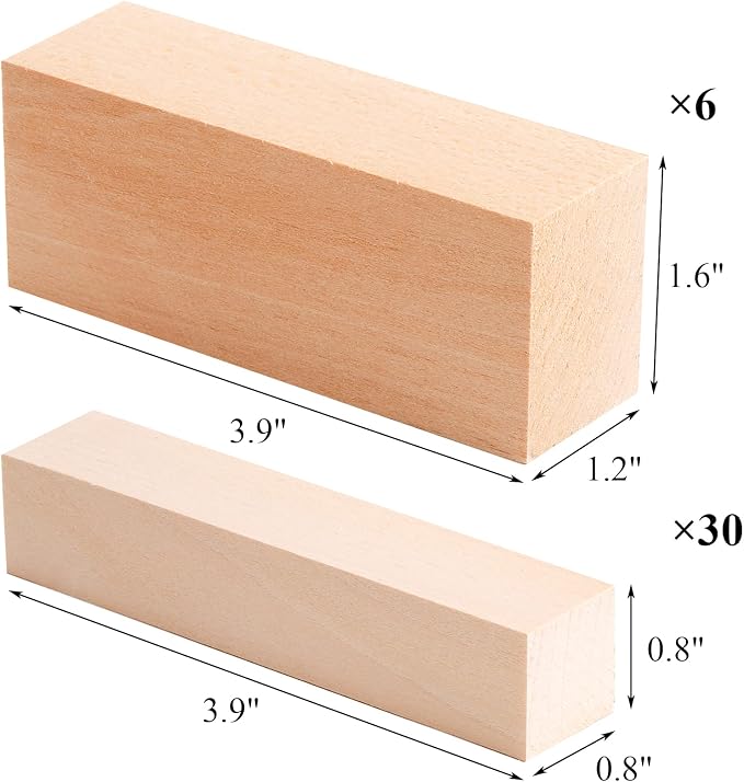 Tosnail 36 Pieces Basswood Carving Blocks, 3.9 x 1.6 x 1.2 Inch and 3.9 x 0.8 x