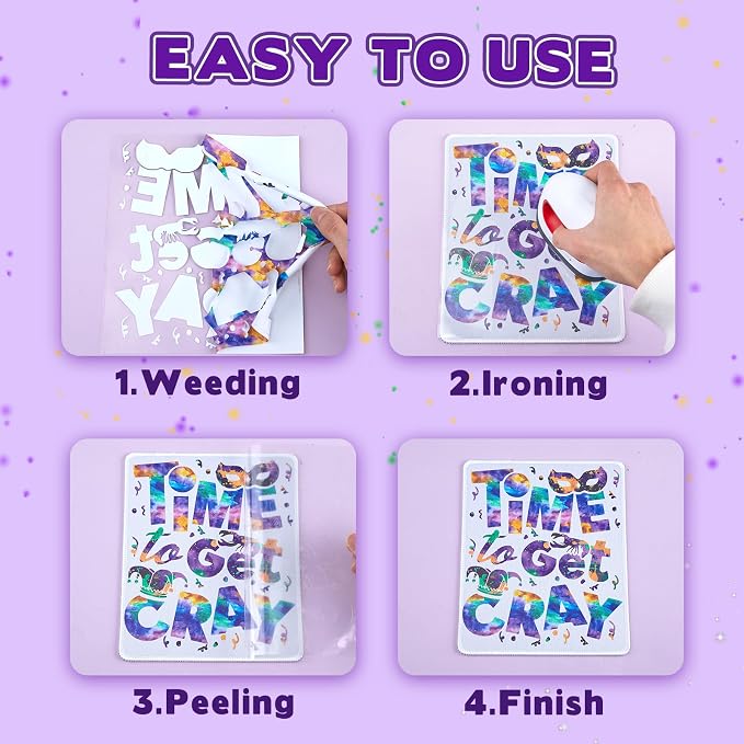 Tintnut Mardi Gras Sparkle HTV Vinyl, easy cut & weed, stretch washable