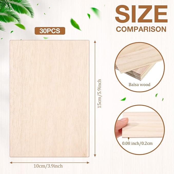 Qunclay 30 Pack 4 x 6 Inch Balsa Wood Sheets