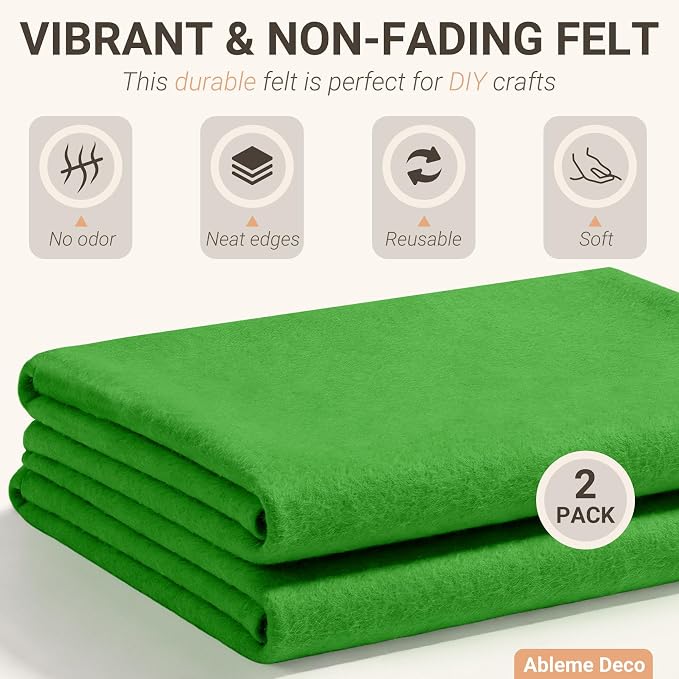 Emerald Green Felt Fabric Sheets 18" x 18" 1.6mm Soft Craft Felt | Soft Precut