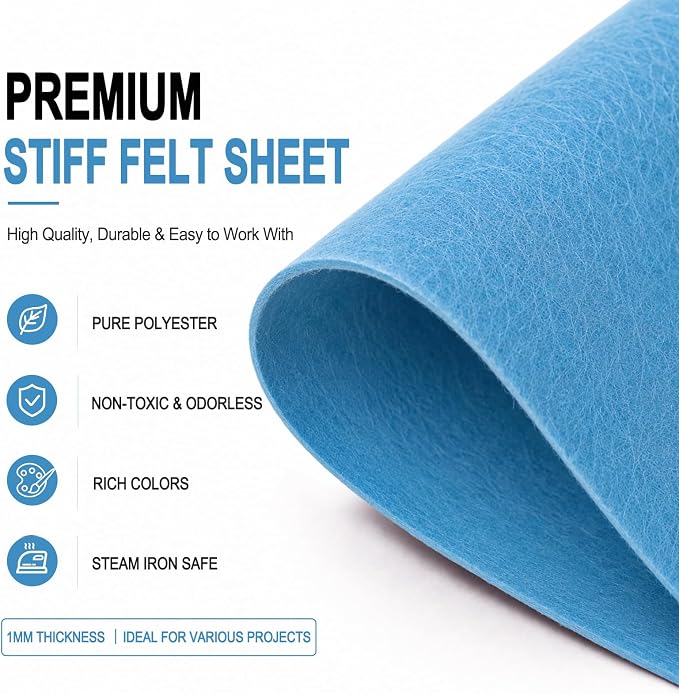 Sky Blue Large Felt Fabric 36" x 36", 1mm Stiff Felt Sheet, Nonwoven Fabric