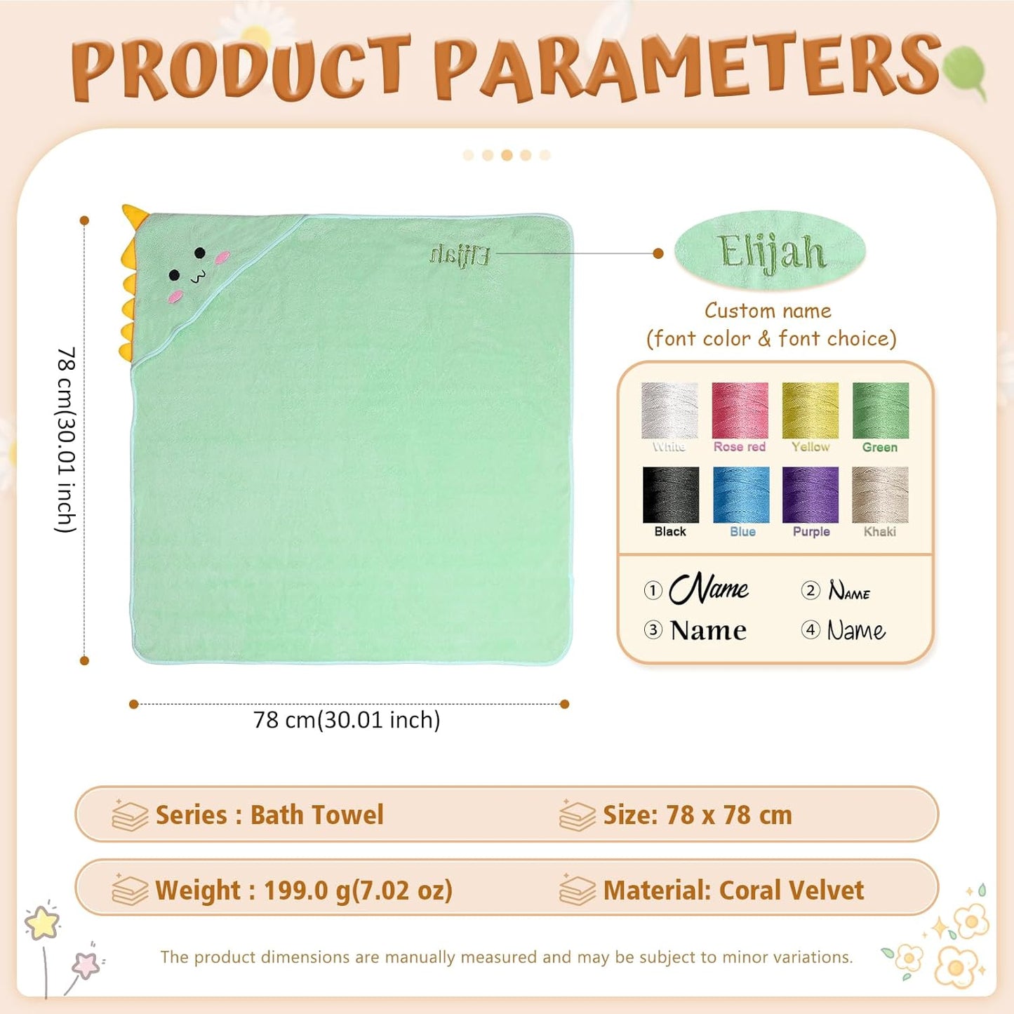 Personalized Baby Towels for Newborn Custom Embroidery Name Hooded Baby Bath Towels for Boy Girl Newborn Essentials Must Haves Shower Gift Soft Coral Velvet 30"x30" (Green)