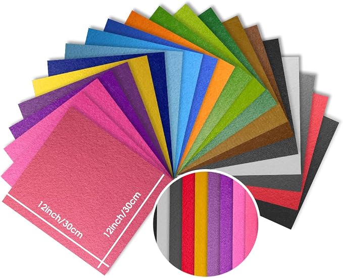 12" x 12" Felt Fabric Sheets for Crafts, Squares Felt Fabric Sheets, 1mm Thick