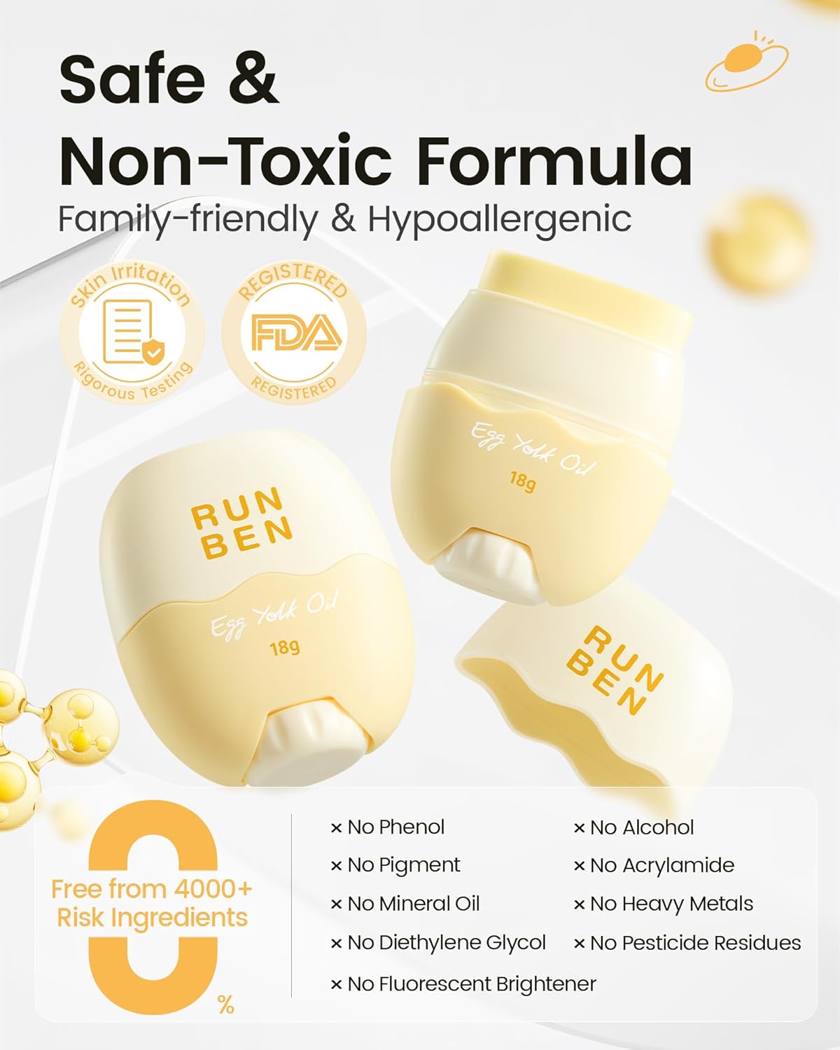 RUNBEN Baby Rich Nourishing Face Stick - with Egg Yolk Oil, Ceramides, Squalane - Repair Barrier Baby Face Balm, Relieves Kids Dry & Chapped Skin, Kids Moisturizer Stick, Easy Application, 18g