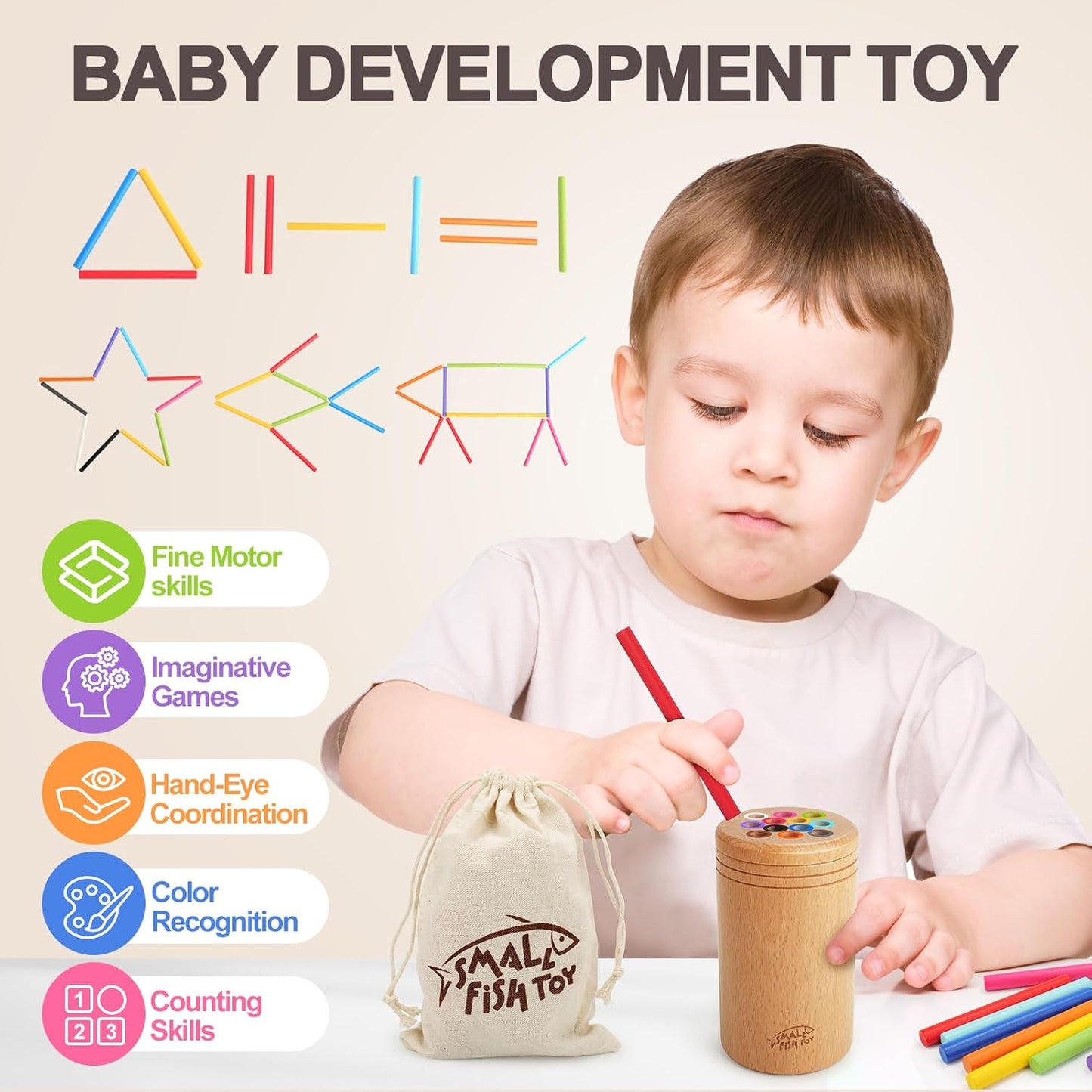 Montessori Toys for 1 2 3 Year Old：Solid Wood Fine Motor Skills Object Permanence Box for One Two Year Old Baby, Fidget Sensory Toys for Toddlers 1-3, Color Sorting Cause and Effect 12 month toys
