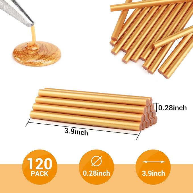 Gartful 120pcs Gold Hot Glue Sticks, Hot Glue Gun Wax Sticks 0.28" x 3.9"