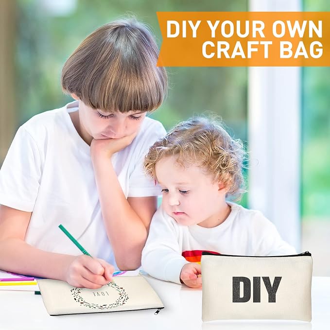 Reginary 80 Pack Canvas Zipper Makeup Bags Bulk Pencil Pouches Blank DIY Craft